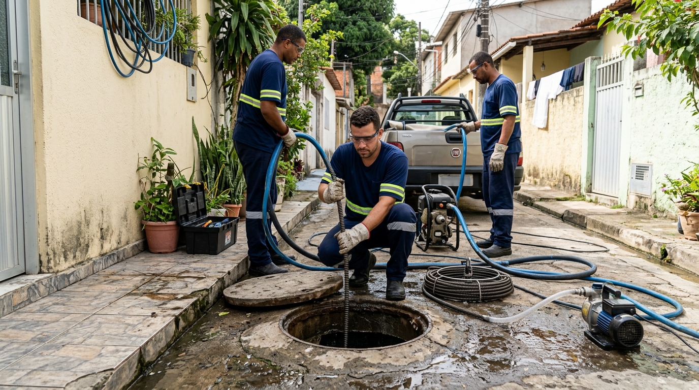 Desentupimento de esgoto com hidrojateamento em Uberlândia-MG